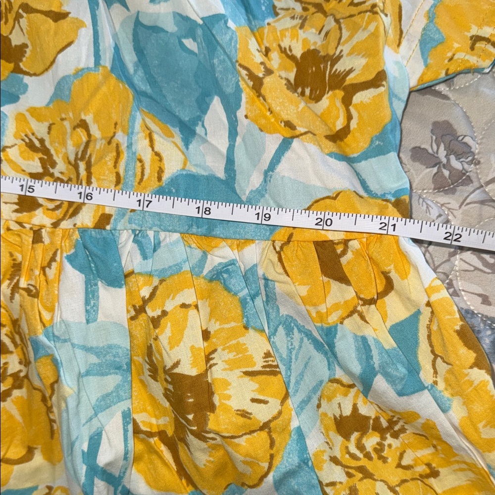 G.O.Q Floral Ruffle-Neck Peplum Blouse in Yellow & Light Blue - Picture 4 of 5